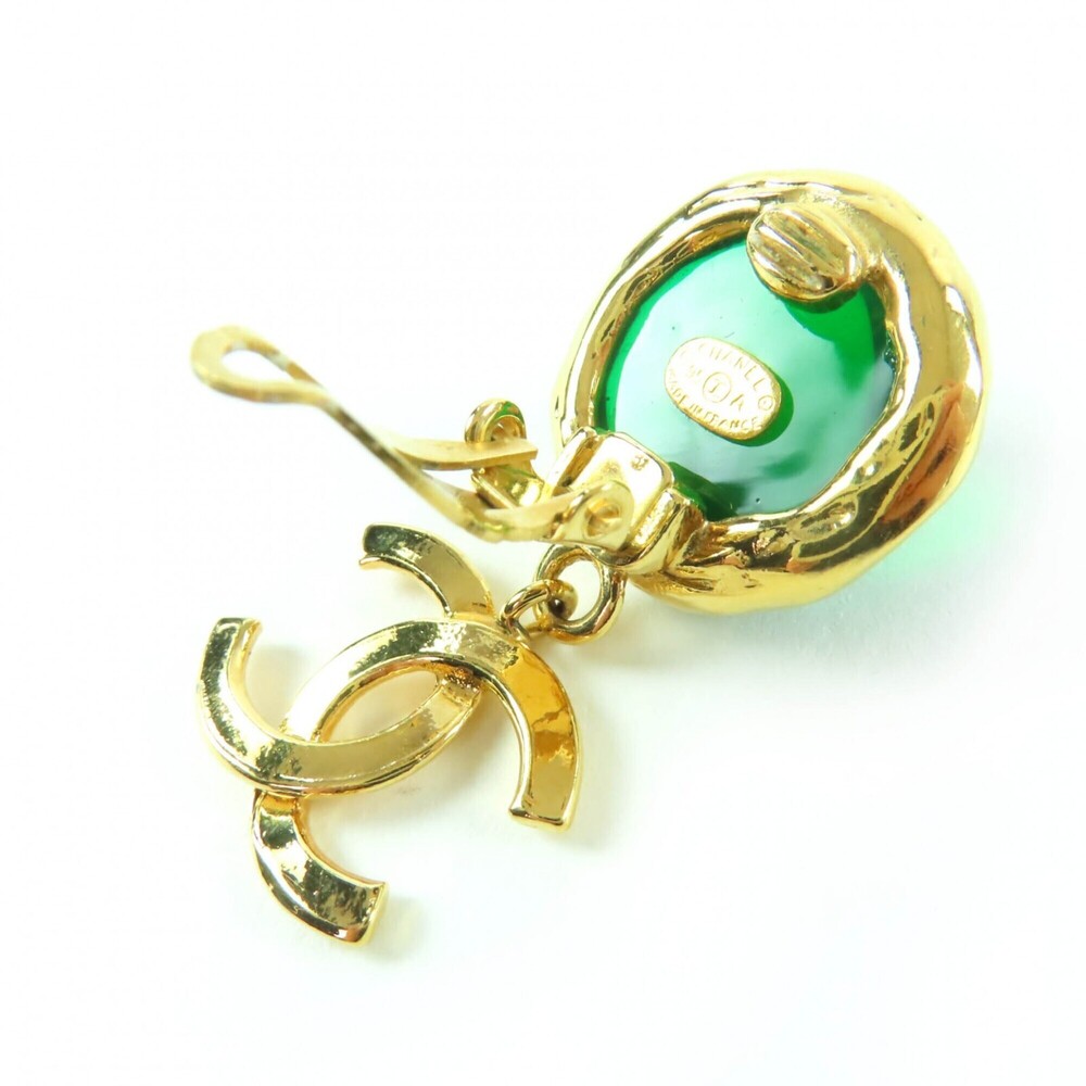 CHANEL Vintage 95A Gripoix Coco Mark Swing Stone Earrings, Gold and Green, Ma... - Picture 5 of 6